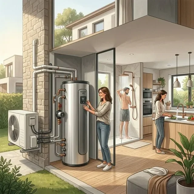 Sistema de aerotermia para agua caliente sanitaria en vivienda