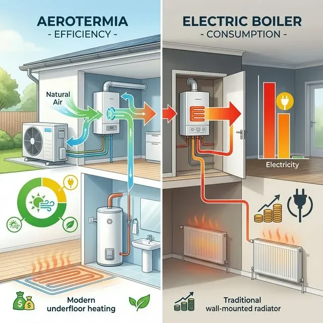 Comparativa aerotermia vs caldera eléctrica: eficiencia y coste anual