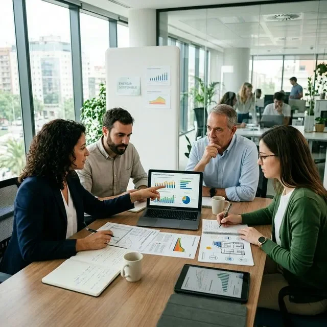 Equipo de expertos de Hogar Eficiente analizando soluciones energéticas
