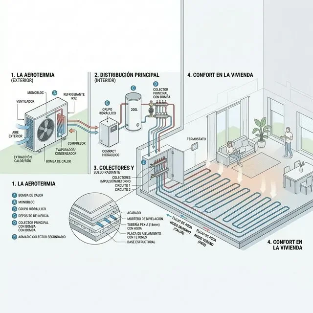 Sonda higrométrica instalada para control de punto de rocío en suelo radiante refrescante