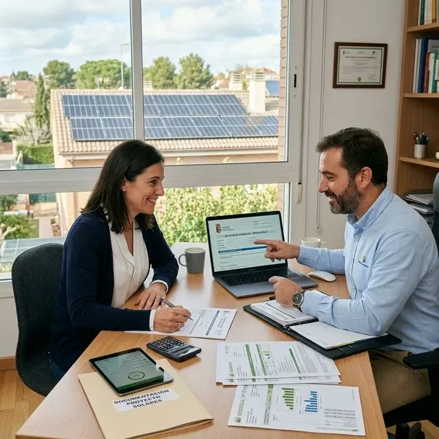 Propietario consultando las subvenciones fotovoltaicas disponibles para su vivienda