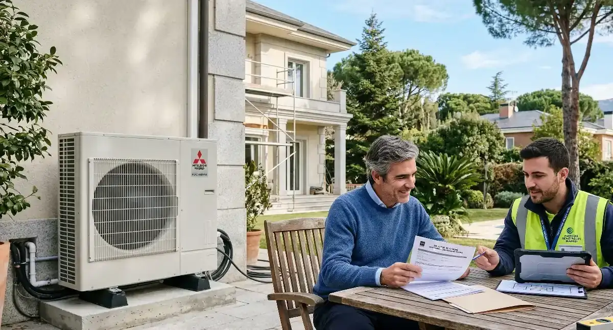Gestor tramitando las ayudas y subvenciones para instalación de aerotermia
